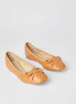 Stylish Textured Flat Slip-On Ballerina Tan 
