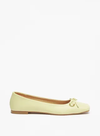 Womens Bow Accented Square Toe Ballerina Shoes