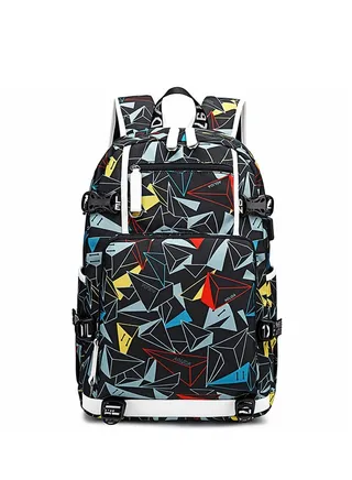 1-Piece Men's Korean Version Backpack Minimalist Middle School Student Backpack Heat Transfer Printed Casual Men's Backpack 