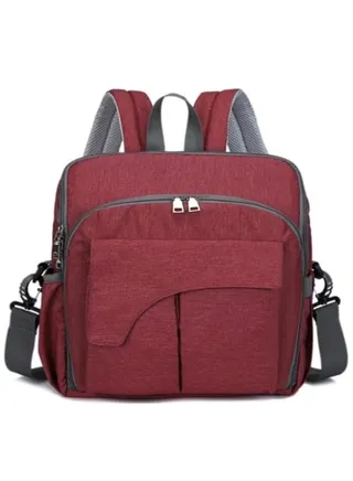 Baby Diaper Changing Backpack For Mother ,Dark Red 