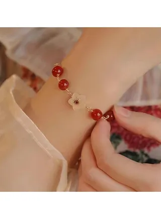Red Beads Flower Bracelet 