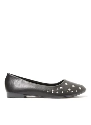 Studded Faux Leather Ballerinas Black 
