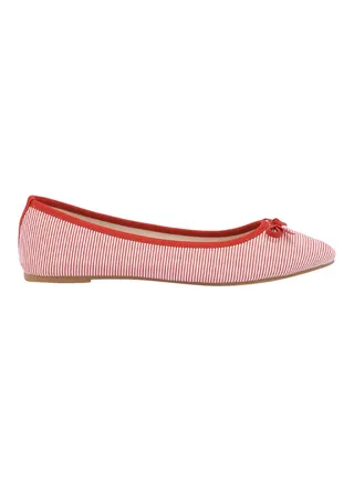 Bow Detail Striped Ballerinas Red/White 
