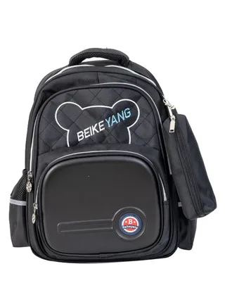 Kids Pencil Case Attached Pattern Backpack 17.7 Inches Black/White/Blue 