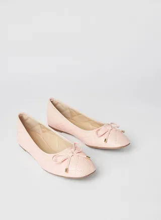 Stylish Textured Flat Slip-On Ballerina Pink 