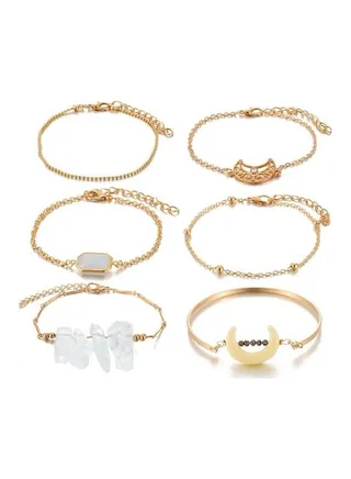 6-Piece Irregular Stone Studded Bracelet 