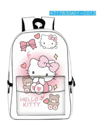 【 School Season 】Hello Kitty Kids Cute Backpack Student Large Capacity Schoolbag 14 Inch Laptop Bag Travel Bag Leisure Bag General College Bag 