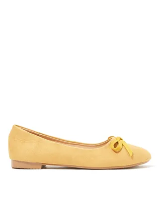 Bow Detail Suedette Ballerinas Yellow 