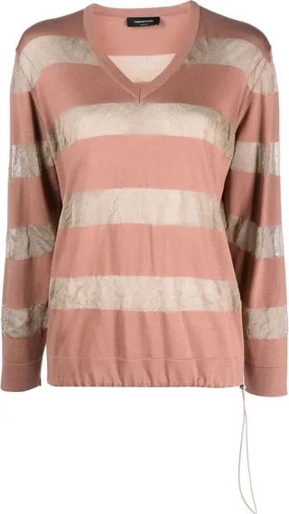 striped V-neck sweatshirt