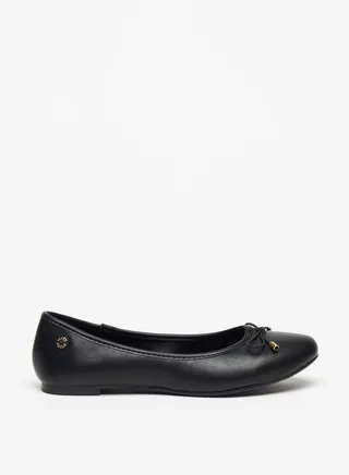 Women's Solid Slip-On Round Toe Ballerina with Bow Detail