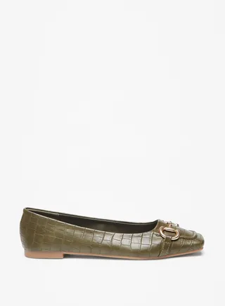 Women Textured Slip-On Square Toe Ballerina Shoes 