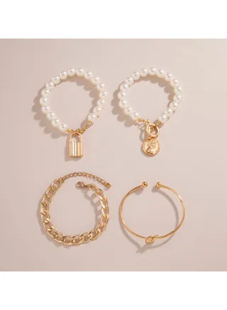 4-Piece Pearl Fashion Bracelets 
