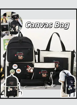 5 pcs Backpack Set, School Bag Kids' Book bag, Casual pack, Travel Backpack, include Shoulder Bag,Handbag,Drawstring&Pencil Bag for Boys or Girls 