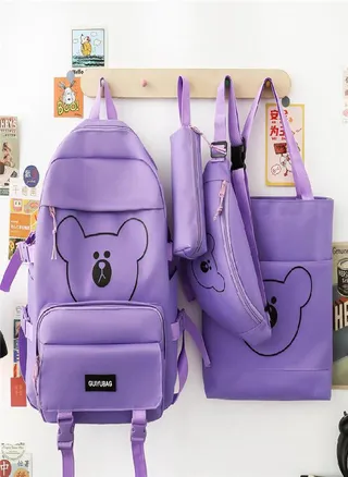 4 PCS Junior High School Students Lightweight Ins Campus Sweet Student Backpack Multi-piece Set 