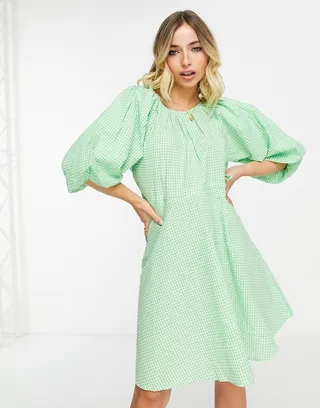 Influence angel sleeve mini dress in green polka dot