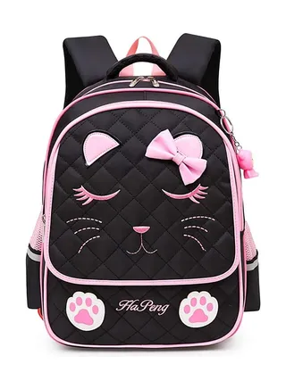Cat Black School Bag for Girls 8-16 Years Old, Cute Elementary School Bags Children's School Bags 