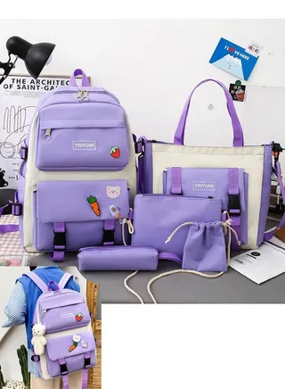 Kids Backpack set of 5 Toddler Backpack with Tote Bag Pencil Case Handbag Coin Purse School & Travel Backpack for Kids and Adults Shoulder Bags 