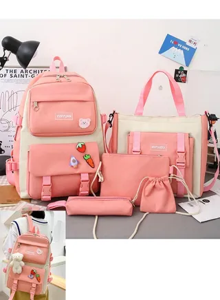 Kids Backpack set of 5 Toddler Backpack with Tote Bag Pencil Case Handbag Coin Purse School & Travel Backpack for Kids and Adults Shoulder Bags 