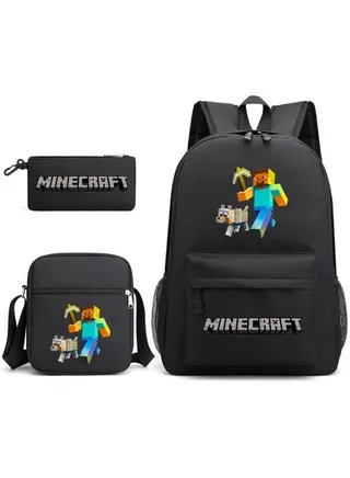 3PCS Backpack Set,Minecraft School Backpack,Large Capacity Casual Backpack with Lunch Bag and Pencil case for Boys Girls Students 