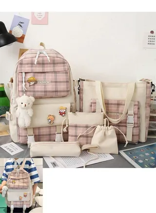 Kids Backpack set of 5 Toddler Backpack with Tote Bag Pencil Case Handbag Coin Purse School & Travel Backpack for Kids and Adults Shoulder Bags 