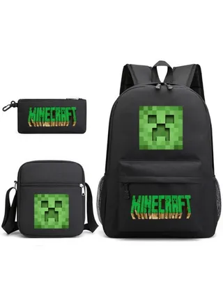 3PCS Backpack Set,Minecraft School Backpack,Large Capacity Casual Backpack with Lunch Bag and Pencil case for Boys Girls Students 