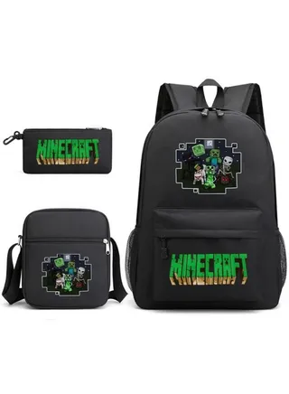 3PCS Backpack Set,Minecraft School Backpack,Large Capacity Casual Backpack with Lunch Bag and Pencil case for Boys Girls Students 