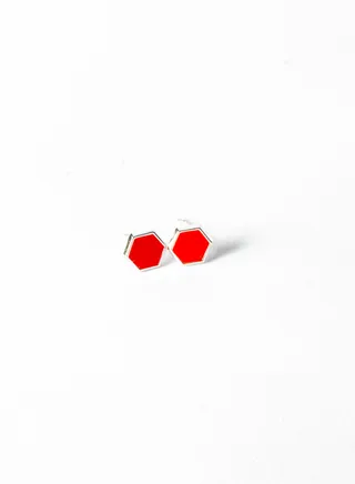 Small Earring for Baby-Premium Quality-Red Hexagon 