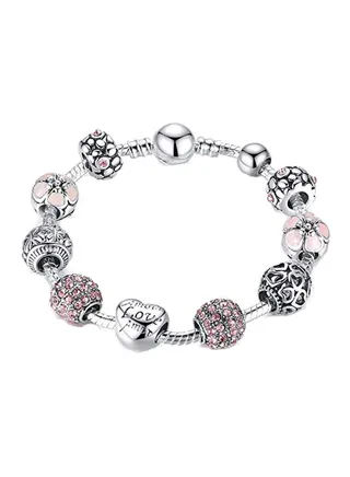 Silver Plated Crystal Studded Heart Bracelet 