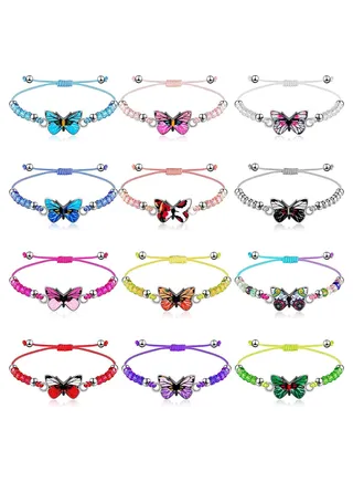 12 Pieces Bracelet Party Favors Colorful Bracelet Beads Bracelet Colorful Crystal Friendship Bracelets Adjustable Bracelet for Women for Fairy Party Decorations 