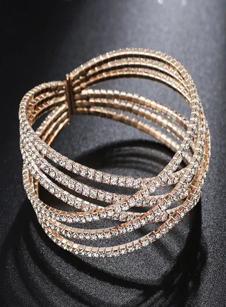 MultiLayer Crystal Rhinestone Cuff Bracelet For Women Girls Gold Strand Layered Bridal Bracelet Jewelry for Prom Party Wedding Dating 