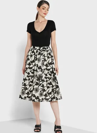 Printed A-Line Skirt 