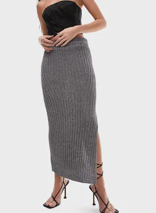 High Waist Knitted Midi Skirt 