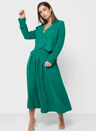Belted Pleated High Waist Skirt 