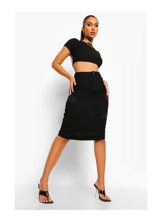 Distressed Denim Midi Skirt 