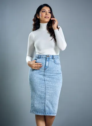 Blue Washed Denim Skirt 