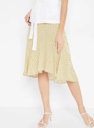 Multi Striped Asymetric Skirt Yellow 
