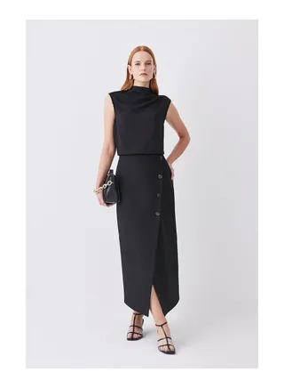 Compact Stretch Low Waist Wrap Midaxi Skirt 