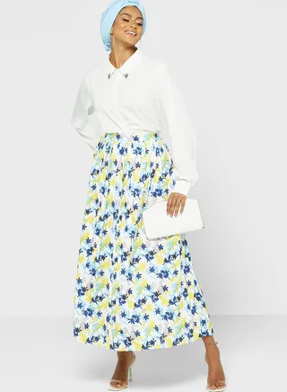 Pleat Detail Printed Skirt 