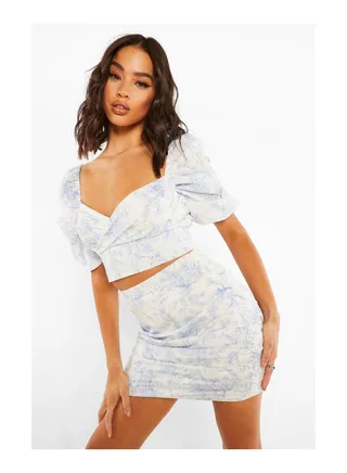 Porcelain Print Sweetheart Top & Ruched Skirt 