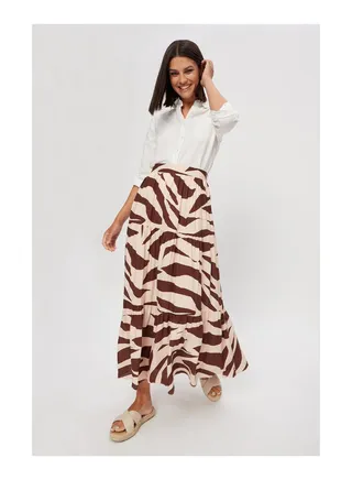 Zebra Print Tiered Midi Skirt 