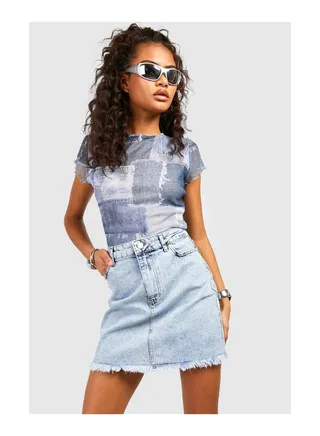 Raw Hem Denim Mini Skirt 