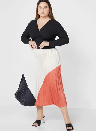 Plisse Color Block Skirt 