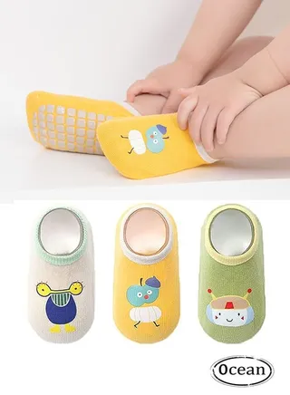 3 Pairs Of Baby Anti Slip Floor Socks, With Silicone Anti Slip Soles, Elastic And Non Binding, Suitable For Ages 1-3 