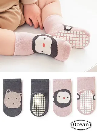 2 Pairs Baby Anti-Skid Floor Socks, lovely Cartoon Design, Silicone Anti-Skid And Not Easy To Fall, Suitable For 1-3 Years Old 