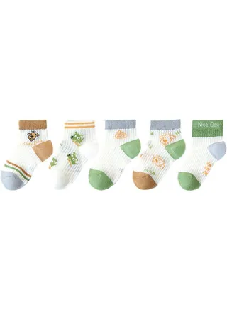 5 Pairs Of Soft Cotton Cute Pattern Socks For Baby Multicolor 