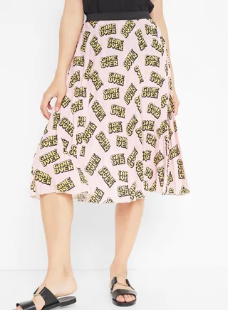 Pleated Text Printed Skirt Pink 