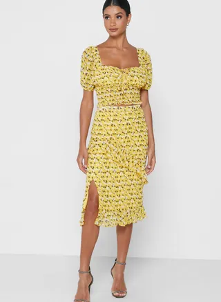 Printed Ruffle Midi Skirt 