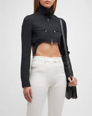 2-Pocket Suspenders Crop Jacket