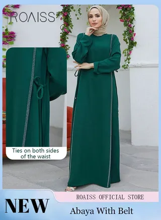 Women's Long-Sleeved Long Dress Hot Drill Stitching Bundle Waisted Robe Dress Side Two Drawstring Dress for Women Ladies 