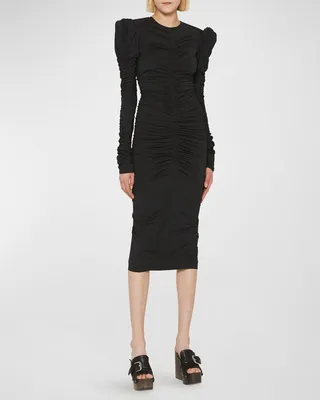 Ruched Long Sleeve Bodycon Midi Dress